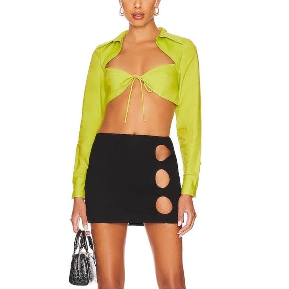 NWT Revolve H:ours Nadia Crop Blouse Acid Lime Green Sz S - Picture 2 of 12